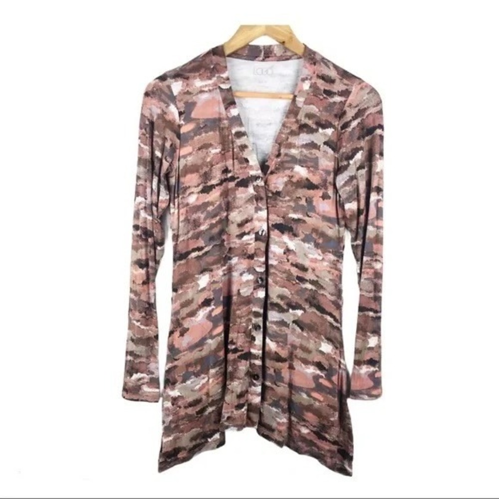 LOGO by Lori Goldstein Watercolor Print‎ Cardigan XXS Long Sleeve Open Front